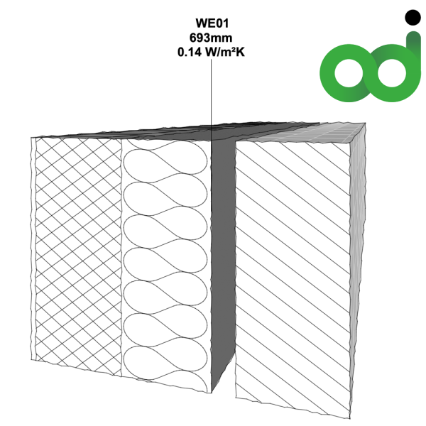 3D detail drawing of a wall section